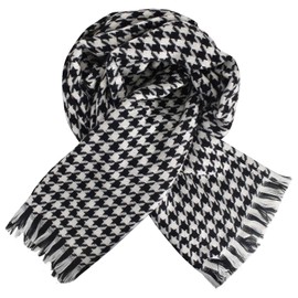 DEARBAG Warm Houndstooth Scarf, Long Houndstooth Pattern Scarf, Super Soft Cashmink Scarf with Houndstooth, Women's Scarf Houndstooth Pattern with Tassels, Cashmere Neckerchief, 185 x 45 cm, Black and