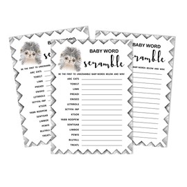 Inkdotpot 50 Pack Baby Word Scramble Baby Shower Game Cards Hedgehog Jungle Animals Party Supplies Fun Baby Shower Game Favors