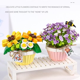 Toymart Mini Building Blocks Set – 2-in-1 Flower Baskets，Plant DIY Kit for Adults and Kids, Mini Bricks Flower Bouquet Building Set, Botanical Decor Display Gift (Sunflowers and Primroses)