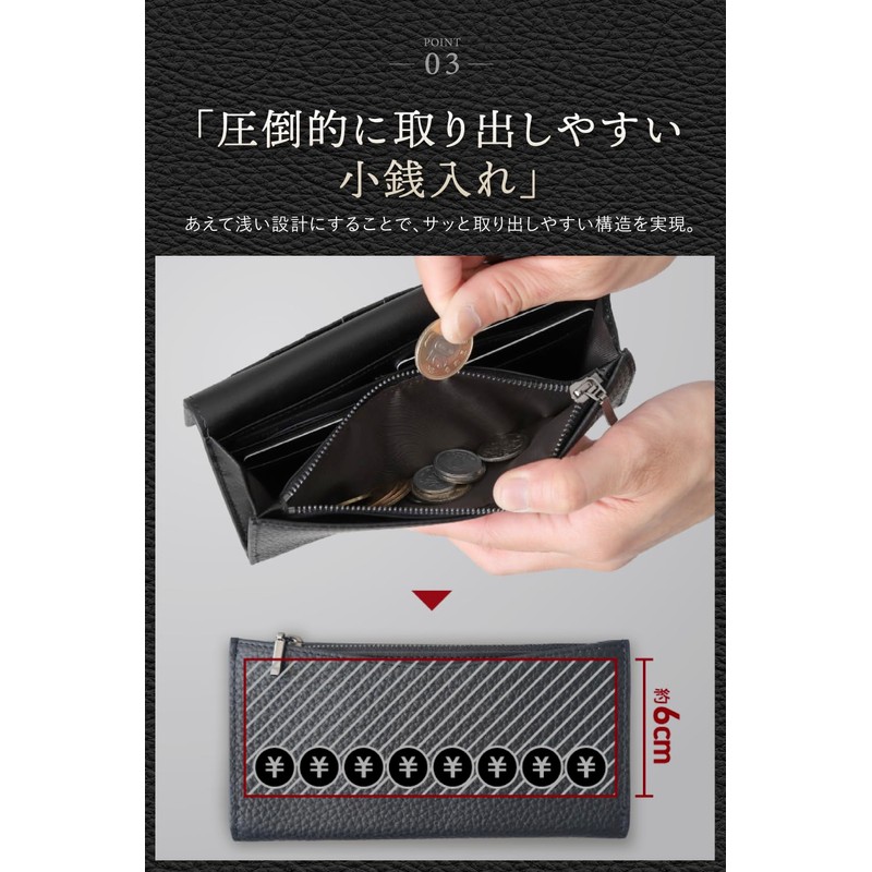 LS LASIEM Men's Long Wallet, Thin, Compact, Black