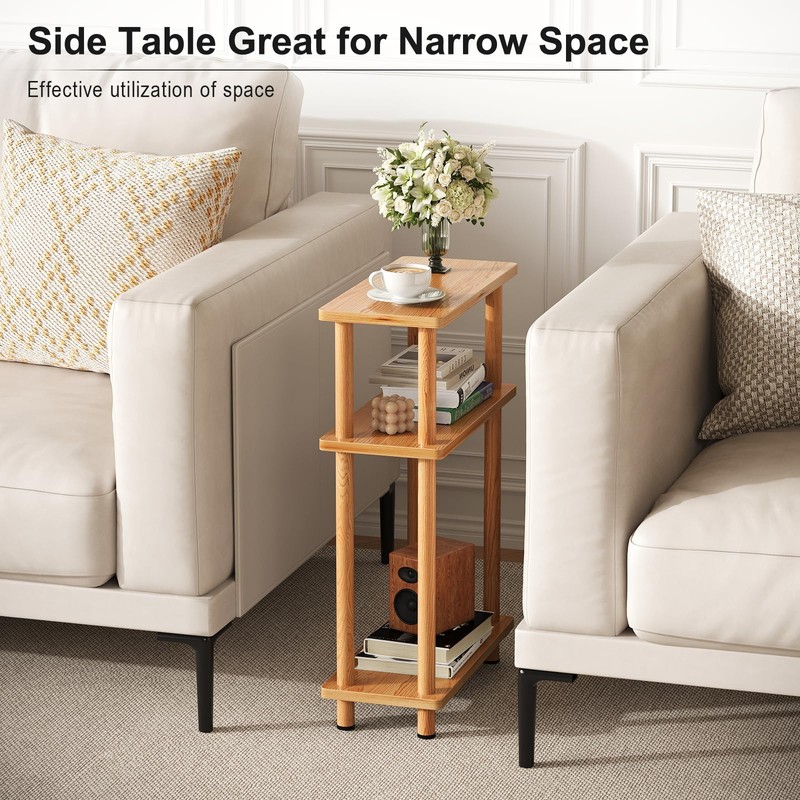 Apicizon Small Narrow Side Table, 3-Tier Skinny End Table for