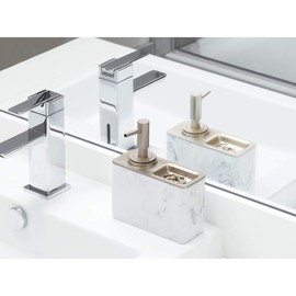 iDesign Dakota Resin Marble Pump with Ring Tray, Liquid Soap Dispenser Holds 10 Oz. for Bathroom, Kitchen Sink, Vanity
