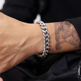 Men's Stainless Steel Bracelets Thick Cuban Bracelet Silver Chain Bracelet Chunky Link Bracelets for Women Stainless Steel Bracelets for Men