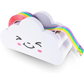 1 Pc White Tape Desk Dispenser Cute Tape Cloud Tape Cutter with Rainbow Novelty White Tape Dispenser Holder for Home School Office Stationary Packaging Wrapping Craft Supplies Tape Dispensers