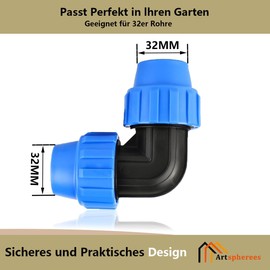 Polypropylene Fitting Screw Connection for PE Pipe 32 mm, Clamp Connector, 32 mm PE Pipe Screw, Angle 90° Plastic PP Coupling for PE Pipe, Blue, Pack of 3