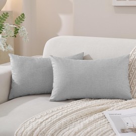 Linen Throw Pillow Covers Set of 2,20x12 Pillow Covers,Light Gray