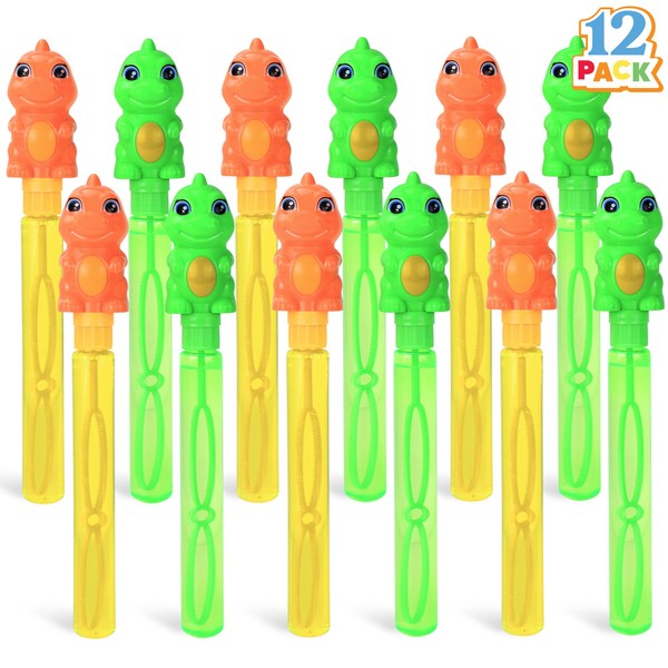 JOYIN 12 Pack 11’’ Bubble Wands Dinosaur with Rattles for Kids, Summer Bubble Dino Party Favors Supplies, Outdoors Activity, Birthday, Easter, Bubble Blower Toy
