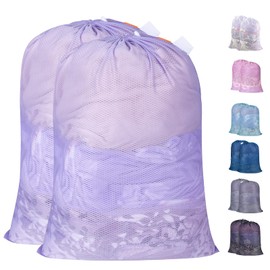 Polecasa Heavy Duty Large Mesh Laundry Bags with ID Tag and Locking Drawstring Closure - 2 Pack, 24 x 36 inches - Laundry Hamper Liner, Washable Laundry Bag for Travel, Sports, Dorms (Purple)