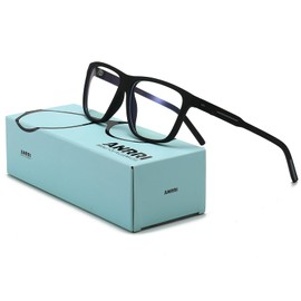 ANRRI Blue Light Blocking Glasses for Computer Rectangle TR90 frame Anti Eyestrain UV400 Clear Lens Black Frame Grey Temple