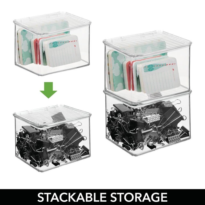 mDesign Plastic Stackable Home Office Storage Organizer Box with Hinge