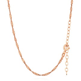 NKlaus 40/45 + 5 cm Double Curb Chain Twisted 925 Silver Rose Gold Plated Length Adjustable Necklace 1.9 mm Wide Silver Chain Women, Sterling Silver