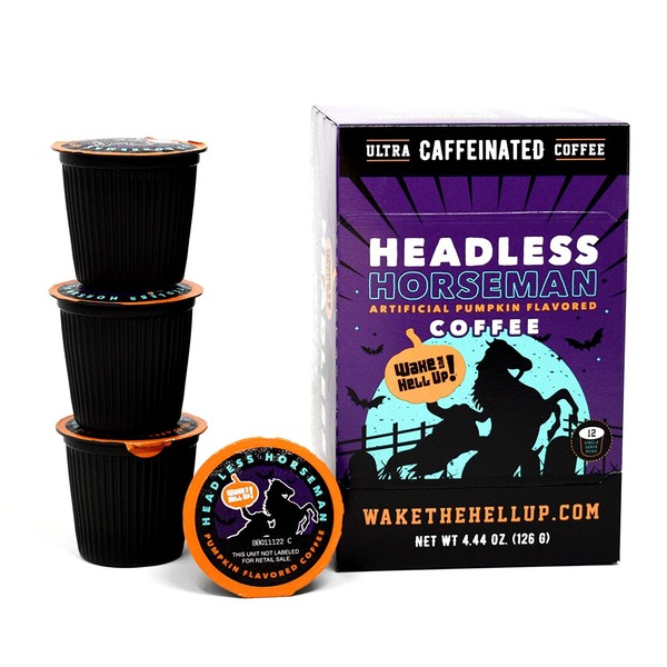 Wake The Hell Up!️ Headless Horseman Pumpkin Flavored Single Serve Capsules Ultra-Caffeinated Coffee For K-Cup Compatible Brewers | 12 Count, 2.0 Compatible Pods
