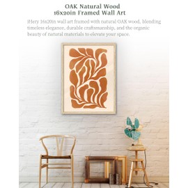 iHery Natural OAK Wood Abstract Burnt Orange Botanical Framed Wall Art, Large 16x20 in Flower Canvas Wall Art Modern Mid Century Botanical Wall Decor, Earth Tones Set of 1 For Bedroom Living Room