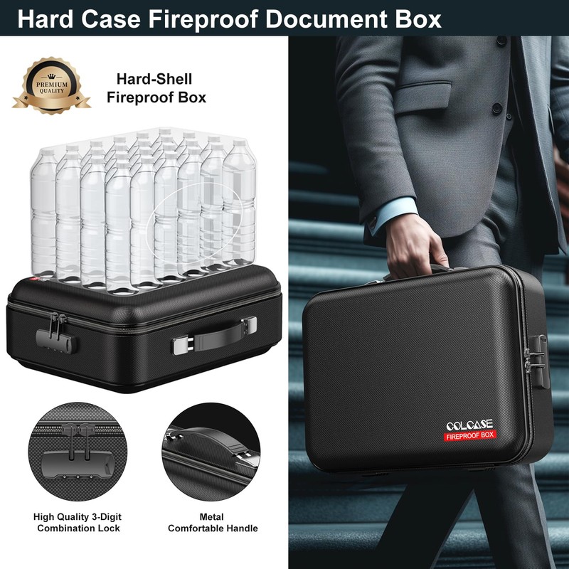 COLCASE Fireproof Document Box, Hard Fireproof Case with Lock Hard-Shell