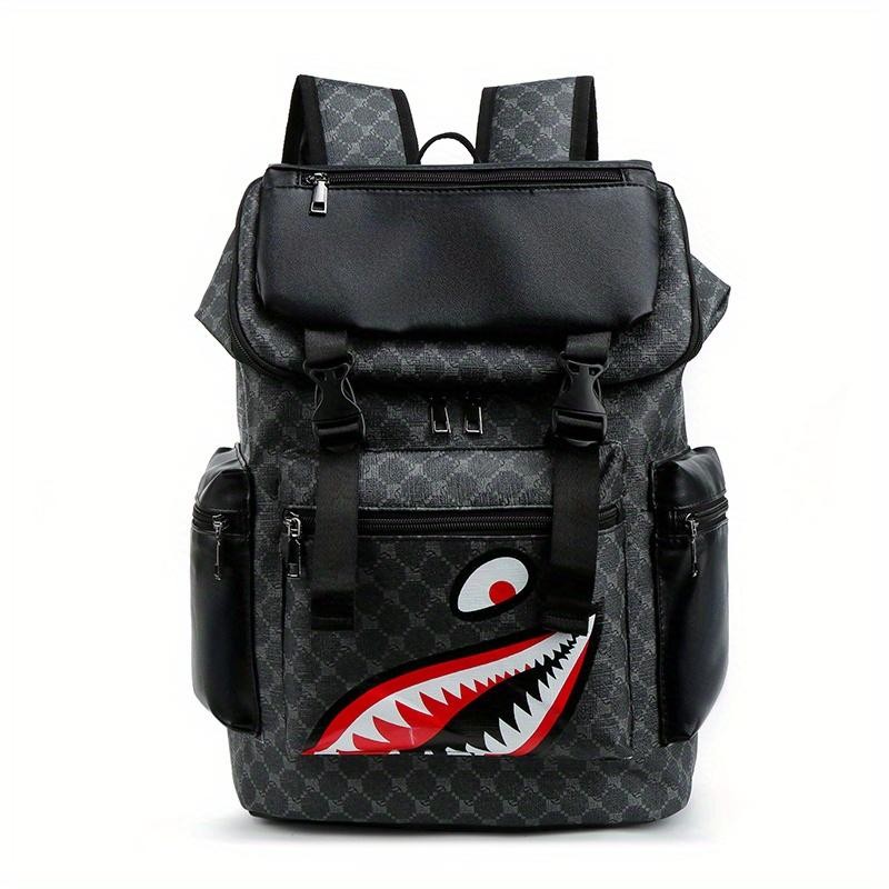 Shark Mouth Backpack PU Leather Laptop Backpack Multi-Functional Large Capacity
