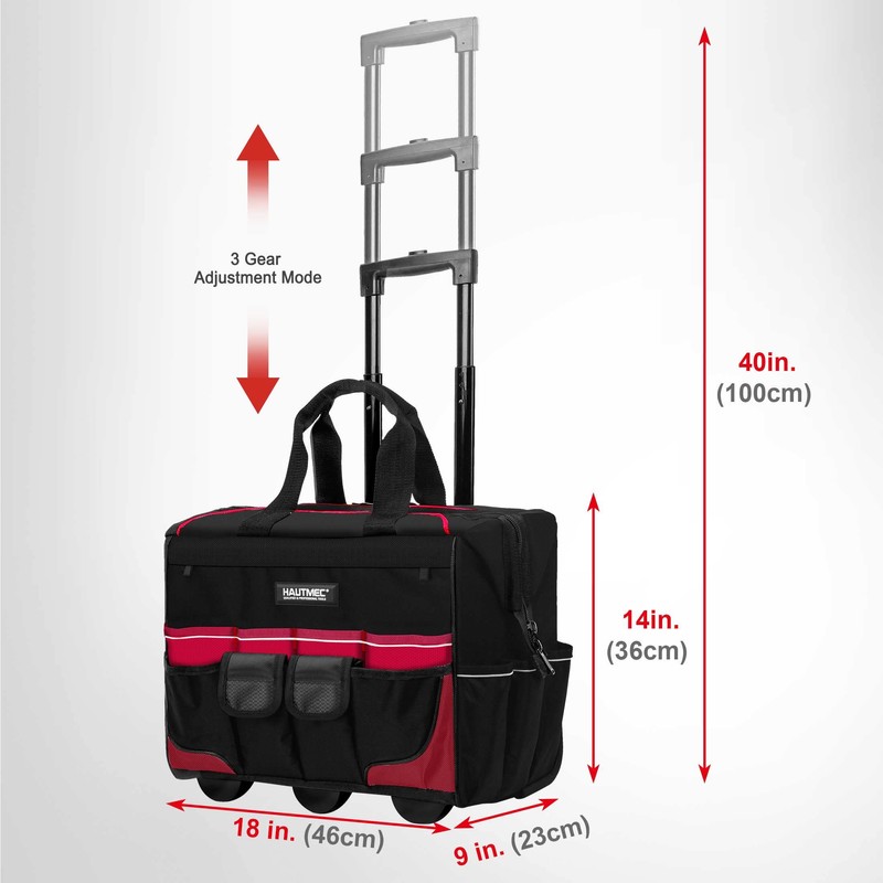 HAUTMEC 18" Rolling Tool Bag With Wheels Portable Toughbuilt Tool