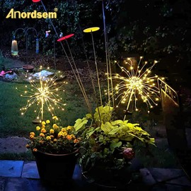 Anordsem Solar Garden Lights Outdoor: 120 LED Fairy Firework Dandelion Waterproof - DIY Warm Lighting Christmas Decoration Outside Yard Patio Flower Pot - Holiday Gifts for Homeowner