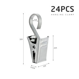 24 Pcs Set of Curtain Clips, Stainless Steel Curtain Hooks, Multi-function Curtain Entrainment Hooks, Bath Curtain Rod Hook Clips, Used to Hang Curtains, Light Chains, Photos