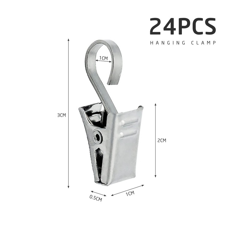 24 Pcs Set of Curtain Clips, Stainless Steel Curtain Hooks,