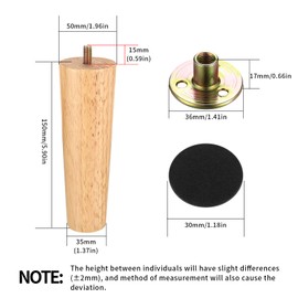 Pack of 4 15 cm Furniture Feet, Wooden Table Legs, Wood, Furniture Legs, Solid Wood, Conical Replacement Sofa Feet, Wooden Legs, Table Foot, Wooden Cabinet Feet for Sofa Chair Bed Chairs Cabinet Legs