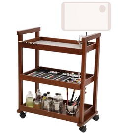 DJAR Rolling Art Cart with Silicone Pad, Solid Beech Wood Utility Cart with Caster Wheels, for Adults, Artists, Walnut
