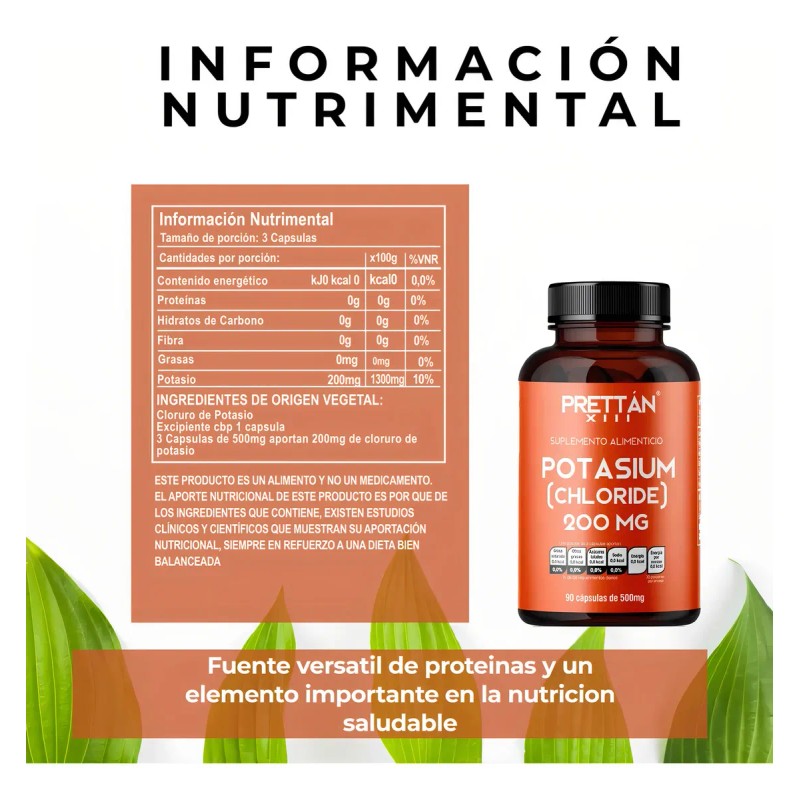 Cloruro de Potasio 200mg 90 Cpsulas Prettn Suplemento Deportivo