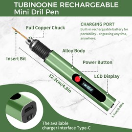 TUBINOONE 3-Speed Cordless Mini Drill Pen, Rechargeable DIY Electric Hand Drill with 10 Small Drill Bits for Jewelry Making Stone Plastic Resin Keychains-Beginner Friendly (Olive Green)