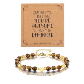 CrystalTears Tiger Eye Crystal Heart Bracelet for Women Girls, Gold Layered Healing Stone Beaded Bracelets Jewellery Gifts for Women Mum Girlfriend Friends Birthday Christmas Valentine’s Day