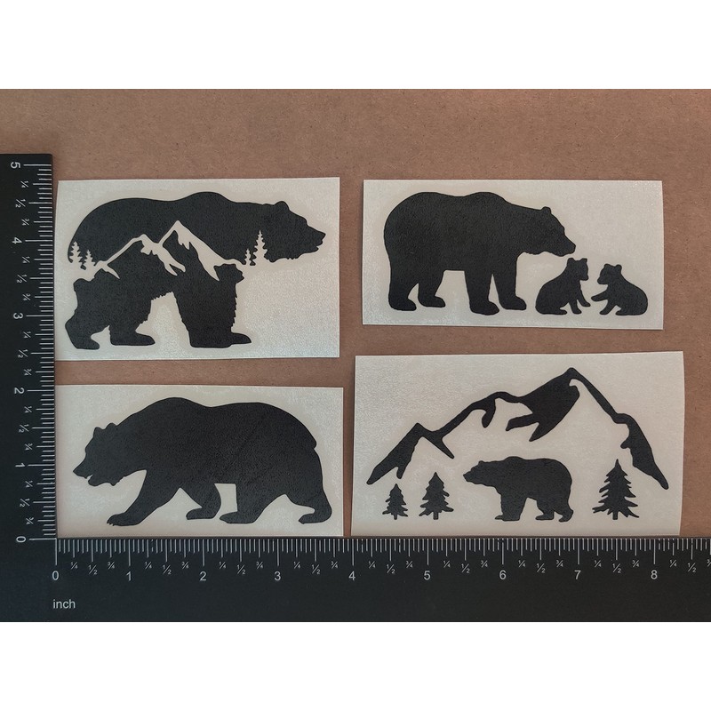 Bear Decal 4 Pack: Bear Mountain Silhouette, Momma Bear and