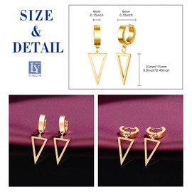 Yumilok Mens Earrings Studs Stainless Steel for Women Hoops Huggie triangle Dangle hoop earrings gold