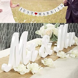 VIOPVERY Wedding Decorations Set, Mr and Mrs Sign & Just Married Banner Perfect for Wedding Table. Large Wooden Letters Mr and Mrs Signs,White …