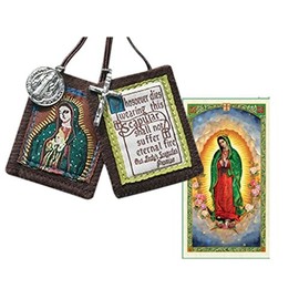 Gifts by Lulee, LLC Our Lady of Guadalupe Brown Scapular with Benedictine Medal and Cross Includes a Free Blessed Prayer Card