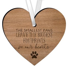 Pet Loss Gift Keepsake - The Smallest Paws Leave The Biggest Footprints In Our Hearts - Sorry For Your Loss - Cat/Dog (Wooden Heart)