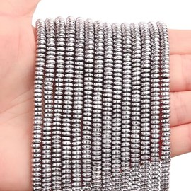 BONNY BOXX 150PCs Natural Silver Hematite Rondelle Beads 2 * 4mm, Abacus Disk Stone Loose Spacer Gemstone for DIY Bracelet Necklace Jewelry Making