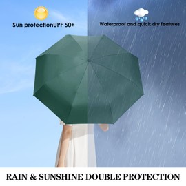 Sykrawki Travel Umbrella, 8 Ribs Pocket Umbrella with Capsule Case, Small UV Umbrella, Portable Pocket Umbrella for Men and Women, dark green