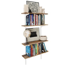 Wallniture Turin 24" x 6" Floating Shelves for Wall Storage, Living Room Wall Bookshelf, Shelves with White Adjustable Standard Rail Bracket System, Burnt, Wood