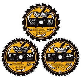 Vierdwin 6-1/2" Circular Saw Blades (18T/24T/40T Set) - 5/8" Arbor Carbide-Tipped for Wood Cutting (Softwood/Hardwood/Plywood/MDF) - Compatible with Circular & Cordless Saws