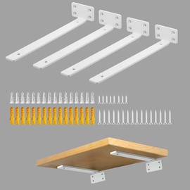 Alise Floating Shelf Brackets White, 4 Pcs L Brackets for Shelves, 8'' Hidden Invisible Shelf Brackets, 1/5" Inch Thick Heavy Duty Metal Wall Shelf Support Corner Brackets for Home and Mounting Shelf