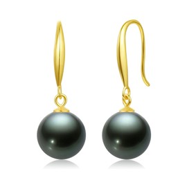 JAXXEL Peacock green Pearl Earrings for Women,Fishhook Pearl Drop Earrings 18K Gold Plated Hypoallergenic Earrings Pearl Drop Earrings Fine Jewelry for Women Size 10MM