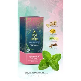 TERAPY AYURVEDIC TEA by Terapy Ceylon | All Natural Herbal Ingredients | USDA Organic | Eco-friendly Unbleached Organic Tea Bags (Peppermint Boost)