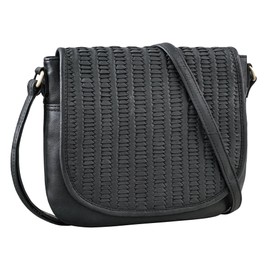 STILORD 'Nuria' Small Leather Crossbody Bag for Women Woven Leather Bag Small Handbag with Compartments Ladies Shoulder Bag Satchel Bag Women Genuine Leather, Colour:black