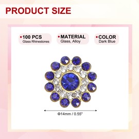 PATIKIL 100 Pcs Sew on Rhinestones Crystals 14mm, 3 Layers Sewing Flower Claw Rhinestones Glass Gems Metal Base for Craft Dress Clothes Belt Decoration, Dark Blue