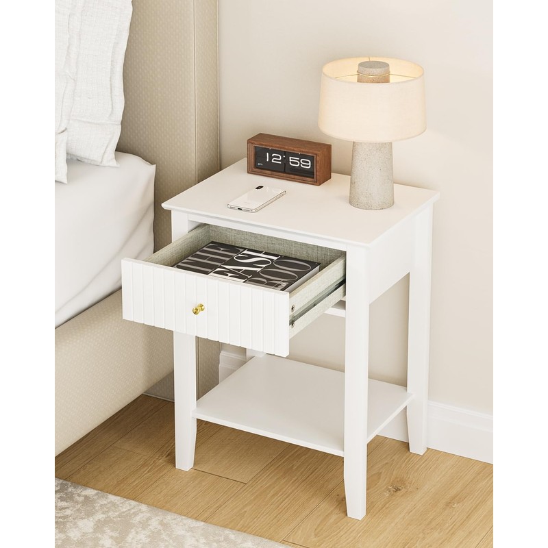 Apetaccat Fluted Nightstand, Farmhouse Night Stand with 1 Drawers, Mid