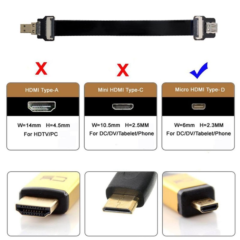 chenyang CYFPV Cable plano de extensión micro HDMI macho a