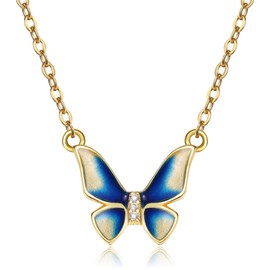 Wixwara Blue Butterfly Pendant Necklace Enamel 18K Gold Plated Choker Dainty Chain Necklace for Women Girl