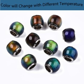 KISSITTY 50Pcs Large Hole Glass Bead Changing Color Mood Beads European Spacer Bead Temperature Sensing Rondelle Bead Lampwork Loose Bead with Brass Cores for Bracelet Jewelry Making Hole:4mm