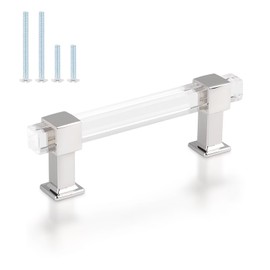 knobelite 5 Pack Cabinet Pulls with Square Acrylic Tube, 3-1/2 Inch Hole Center Adjustable Kitchen Cabinet Handles, Zinc Alloy Cabinet Pulls Polished Chrome, Drawer Pulls for Bedroom and Bathroom