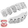 HEALLILY Teeth Grills Set Silver Plated Teeth Grillz Rhinestone Teeth