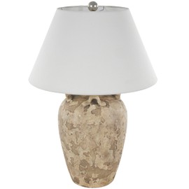 Deco 79 Ceramic Room Table Lamp Distressed Antique Style Textured Pot Vase Accent Lamp, Lamp 19" x 19" x 28", Light Brown