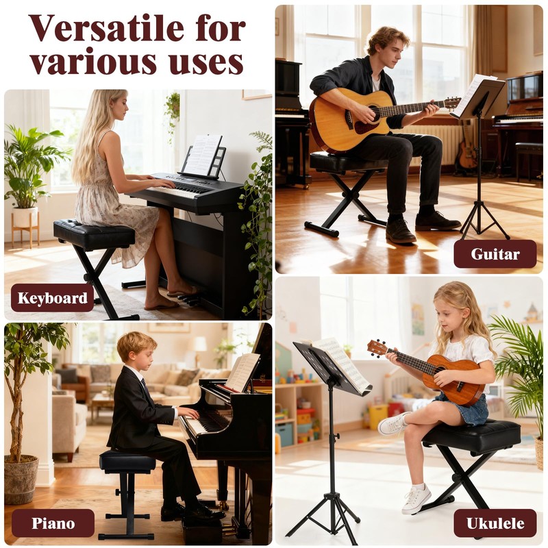 Adjustable Piano Bench Keyboard Bench - Foldable Keyboard Stool with